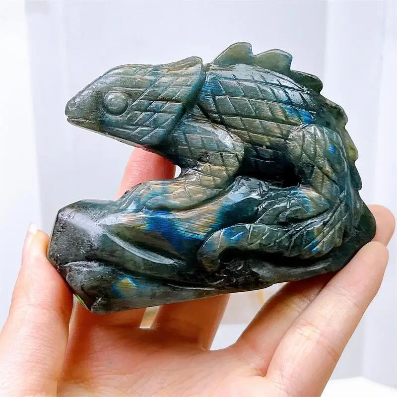 Natural Labradorite Lizard Carved Statue Room Ornament Healing Crystal Reiki Animal Figurine Gemstone Home Decor 1pcs