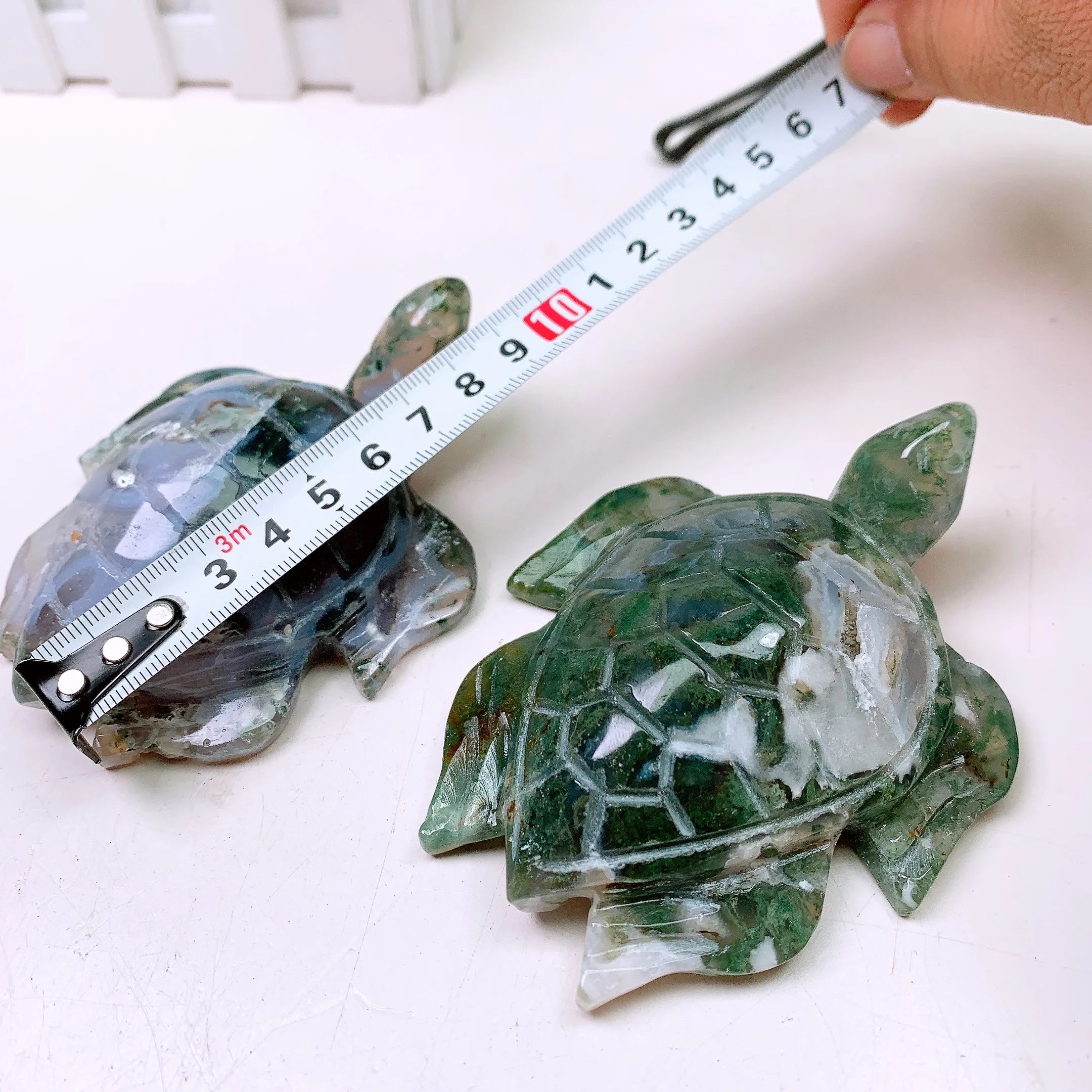Natural Moss Agate Handmade Carved Sea turtle Polished Animal Powerful Statue For Home Decoration Gift 1PCS
