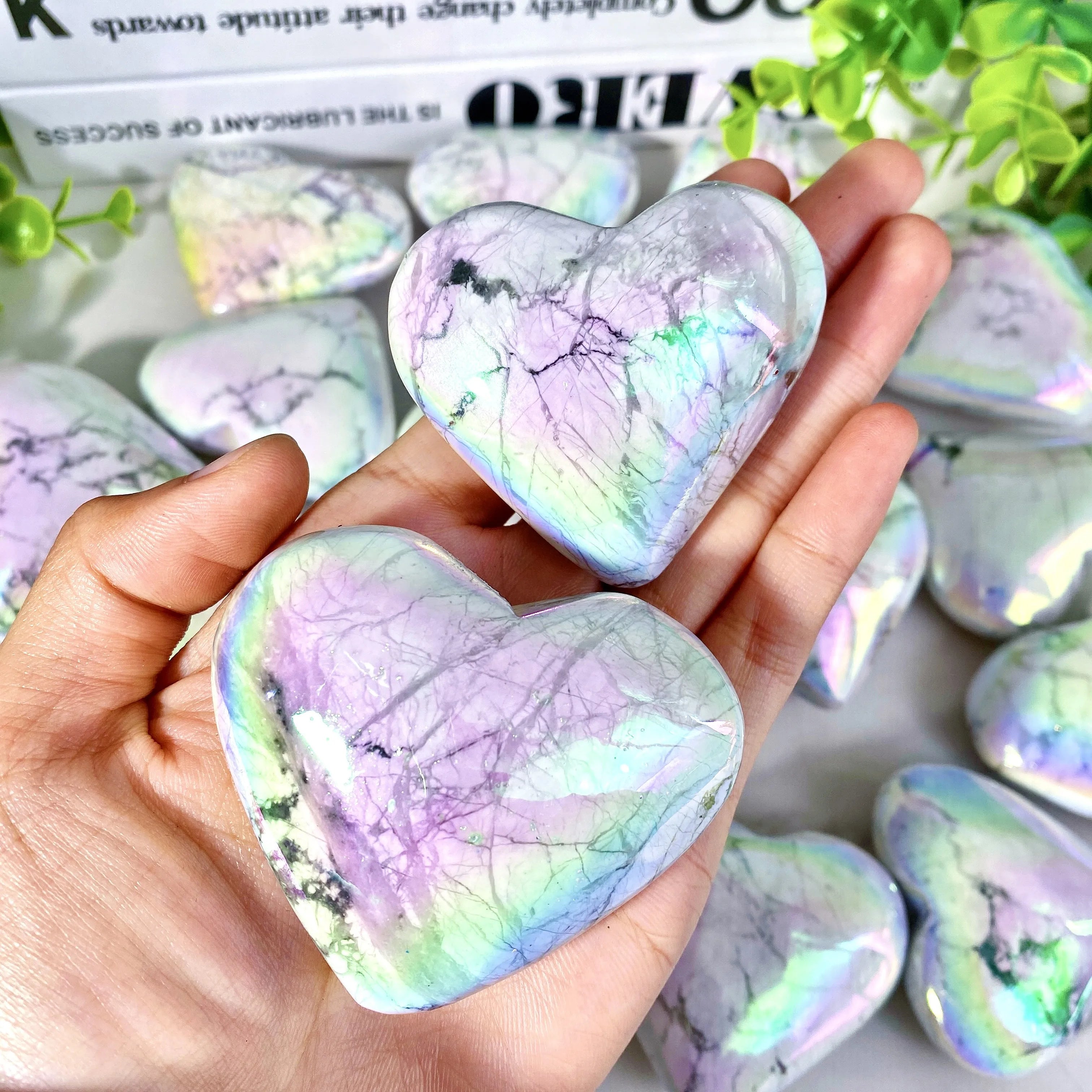 1PC High Quality Aura Howlite Heart Natural Crystal Carving,Gemstone Jewelry,Glitter, Healing crystal, Birthday gift,Women gift