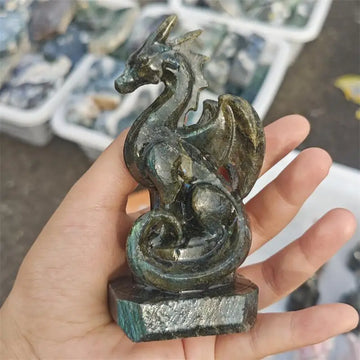 Natural Labradorite Dragon Carving Healing Reiki Christmas Gift For Children Or Home Decoration Gift 1PCS