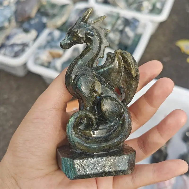 Natural Labradorite Dragon Carving Healing Reiki Christmas Gift For Children Or Home Decoration Gift 1PCS