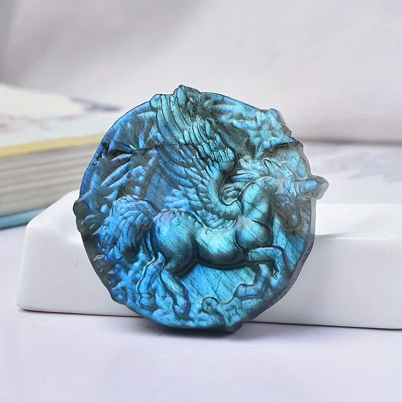 1pc Boho Style Pegasus Carving with Natural Amethyst Coin Pendant - Jewelry Accessories and Components