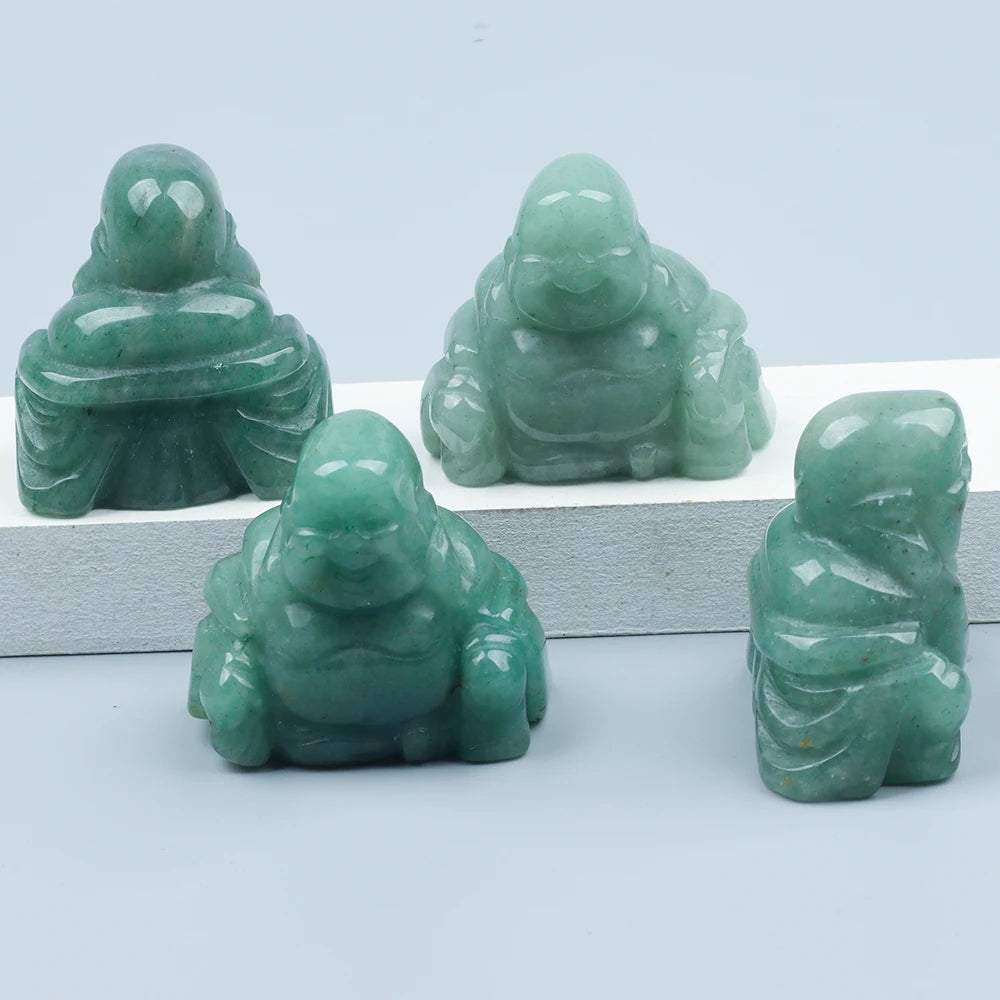1.5" Hand Carved Jade Maitreya Buddha Figurine Natural Aventurin Crystal Reiki Healing Quartz Chakra Lucky Smile Buddha Figurine