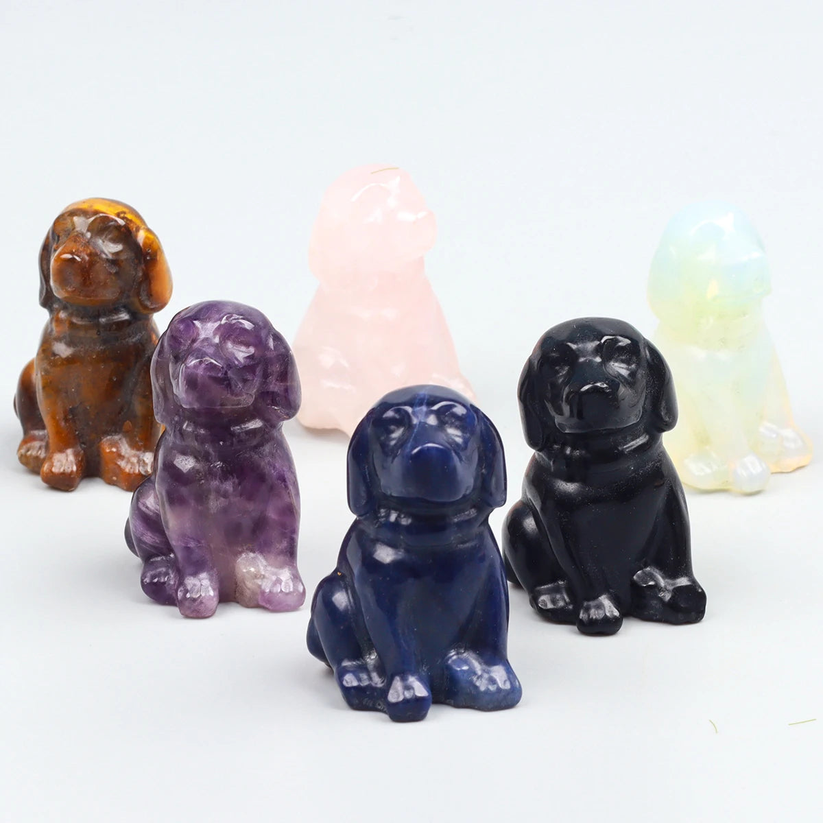 Black Obsidian Dog Figurine, Natural Stone, Hand Carved Jade Mini Puppy, Crystal Craft, Chakra, Home Decor, 1.5"