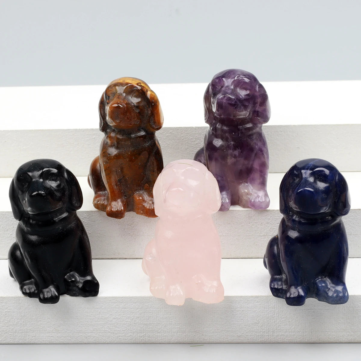 Black Obsidian Dog Figurine, Natural Stone, Hand Carved Jade Mini Puppy, Crystal Craft, Chakra, Home Decor, 1.5"