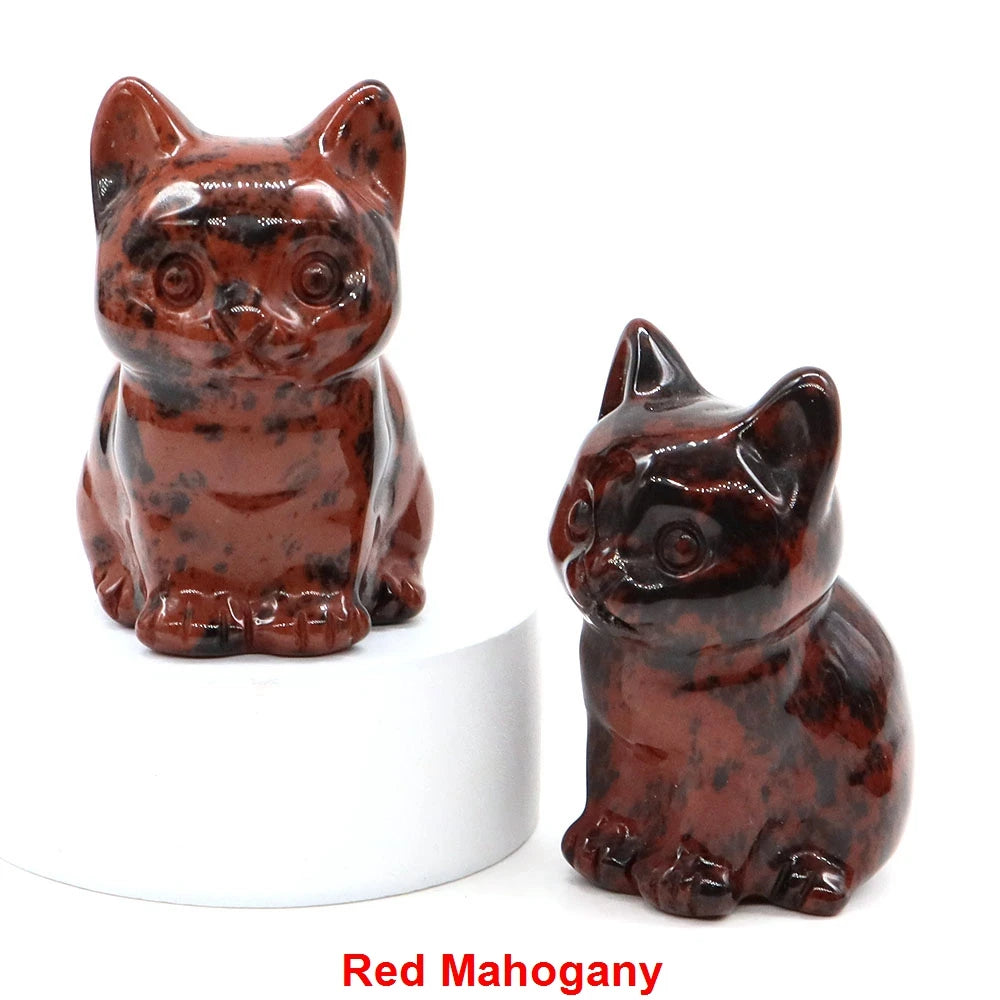 1.8" Natural Stone Cat Statue Hand Carved Animal Figurine Healing Crystal Amethyst Crafts Chakra Meditation Home Decoration Gift