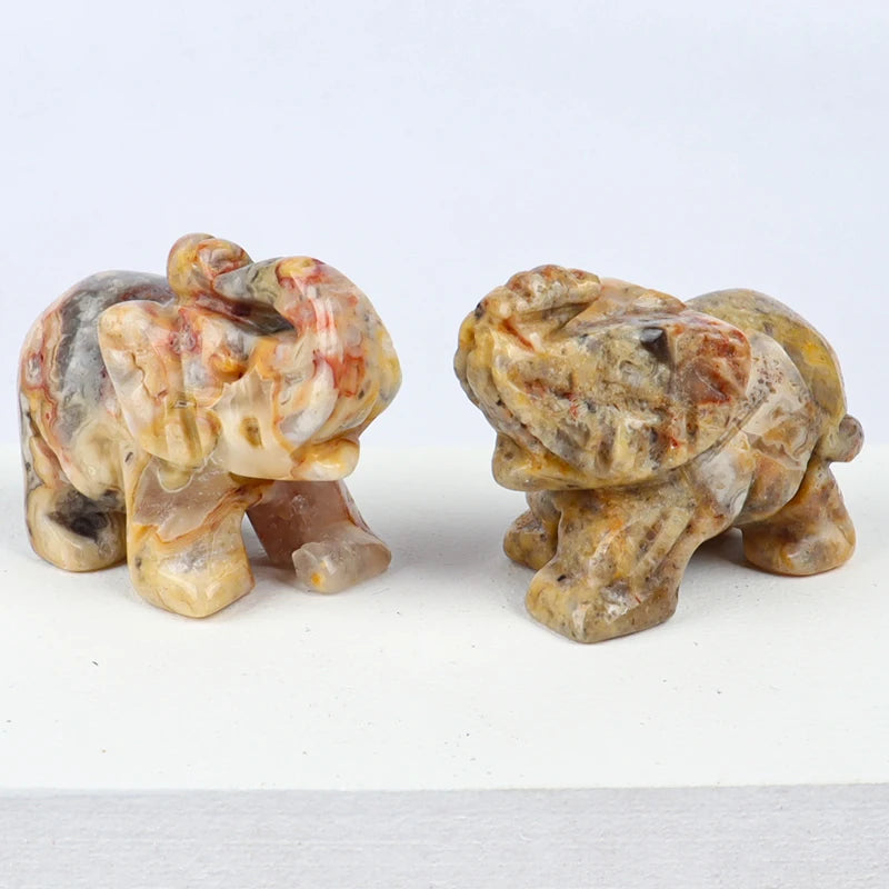 1.5 Inch Hand Carved Elephant Figurine Crazy Agate Mini Healing Animal Crystal Craft Chakra Feng Shui Home Decor