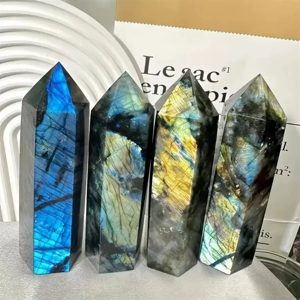 Natural Labradorite Tower Point Obelisk Polished Healing Crystal Magic Wand Ornament Room Living Room Office Decor Festival Gift