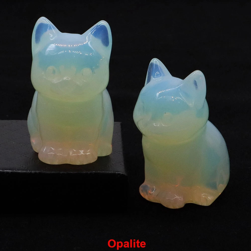 1.8" Natural Stone Cat Statue Hand Carved Animal Figurine Healing Crystal Amethyst Crafts Chakra Meditation Home Decoration Gift