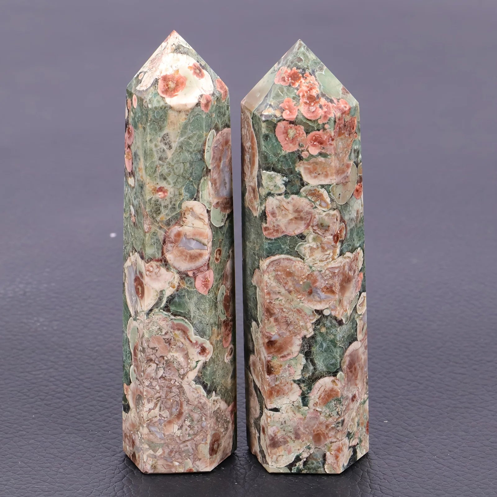 Natural Crystal Pillar Green Cherry Blossom Agate Pillar Crystal Single Pointed Hexagonal Ornament Suitable For Mother's Day