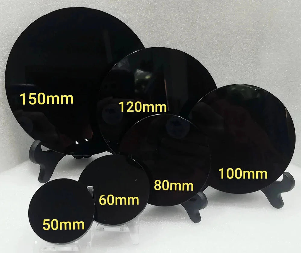 High Quality Natural Black Obsidian Scrying Mirror Healing Crystals Stone Round Plate Witchcraft Mirror Home Decor With Shelf