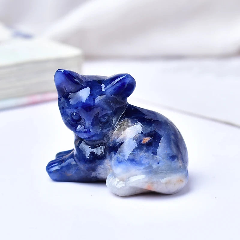 1pc Natural Crystal Tummy Time Cat Carving Craft, Mini Ornament, Home Decoration