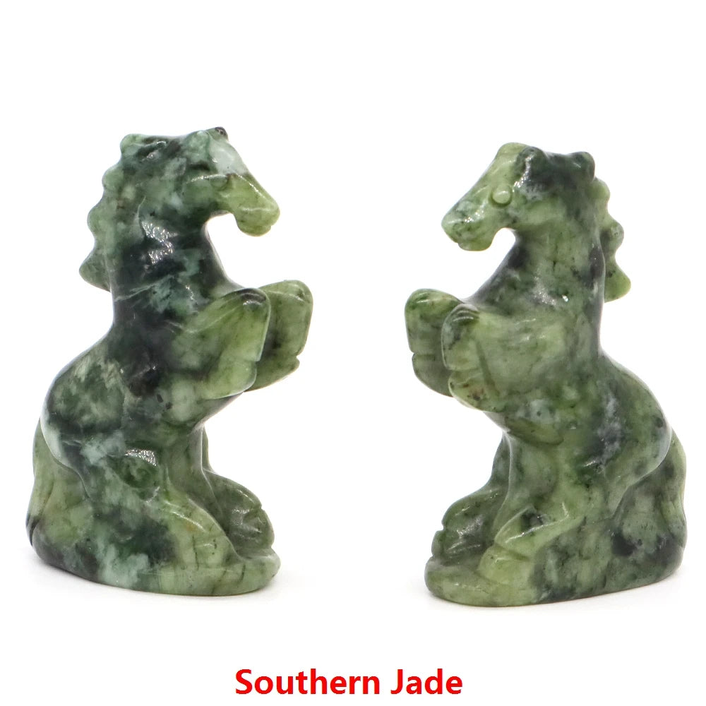 49mm Horse Statue Natural Reiki Healing Stones Amethyst Rose Quartz Carved Crystal Feng Shui Figurine Halloween Home Decor Gifts