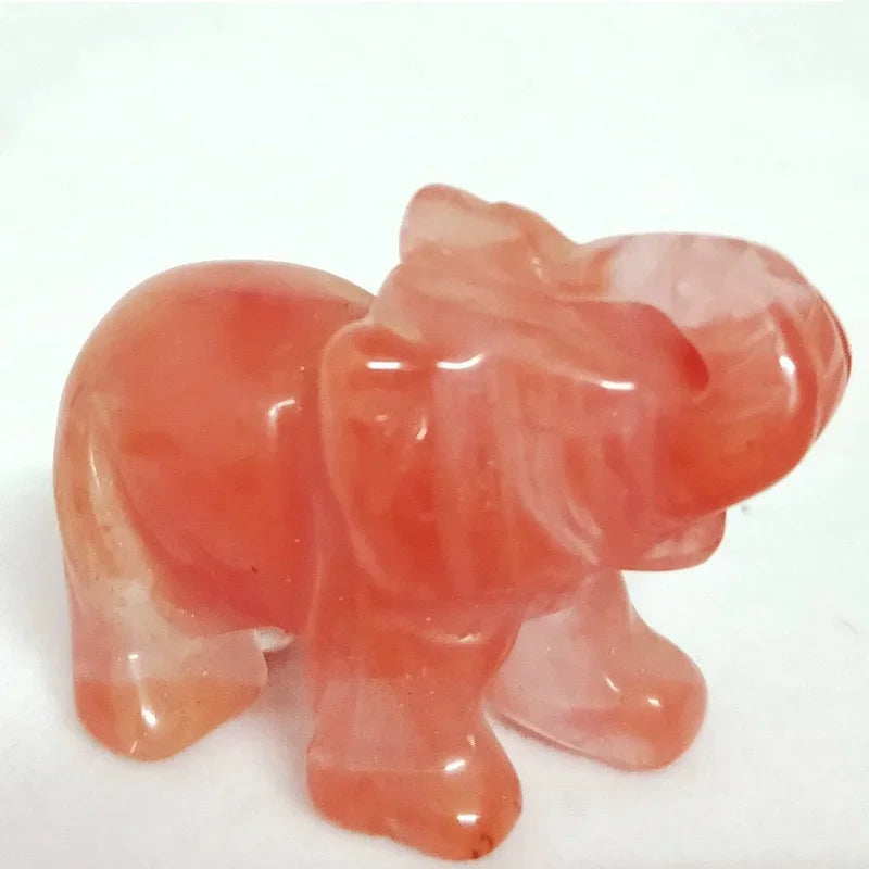 Classic Green Pink Jade Stone Craving Lucky Elephant Feng Shui Statue Figurine Home Office Ornaments