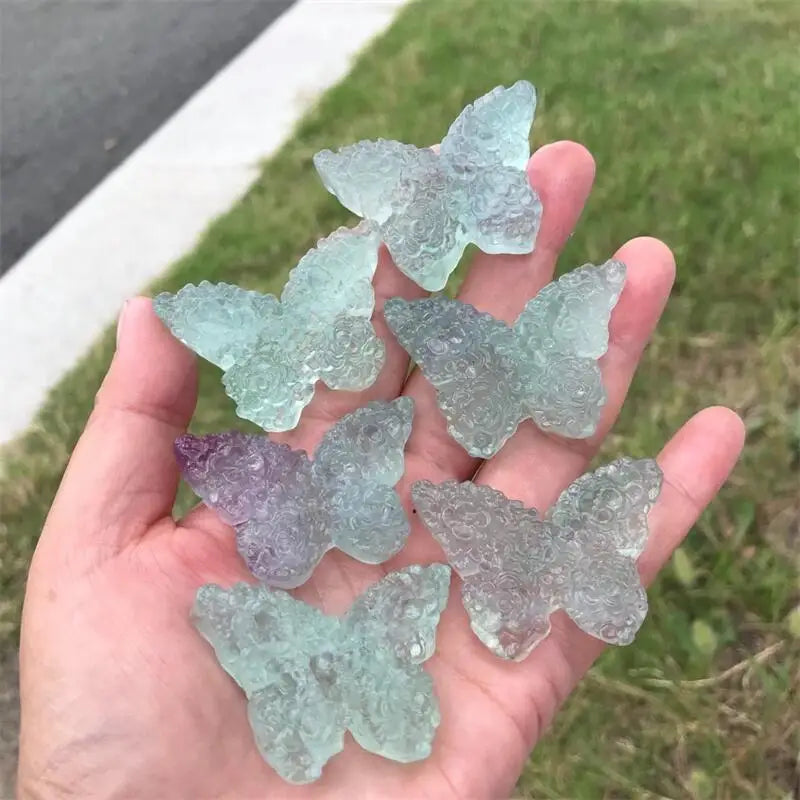 Natural Fluorite Butterfly Carving Healing Crystal Ornament Crafts Gift Room Healing Crystal Decoration 1pcs