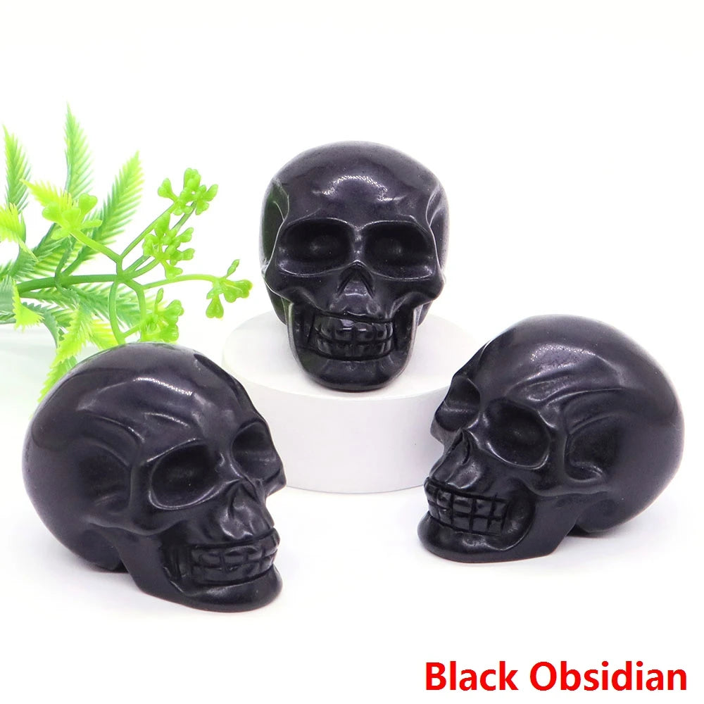 2" Skull Head Statue Natural Gemstone Healing Crystal Stone Carving Reiki Witchcraft Figurine Crafts Home Decor Halloween Gifts