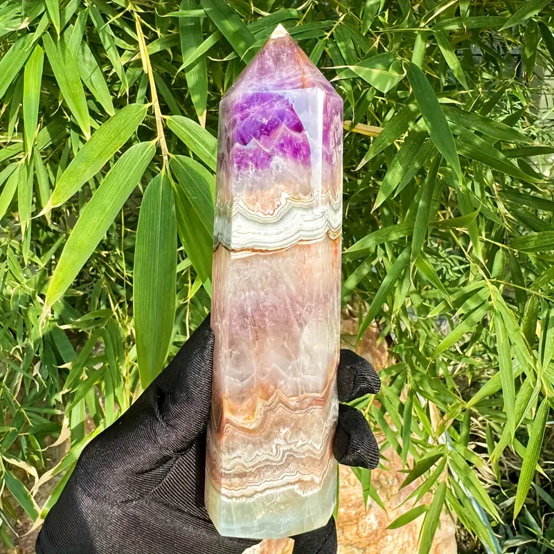 13-14cm Amethyst Agate Point Natural Crystal Crafts Amethyst Mexican Agate Large Tower for Decoration