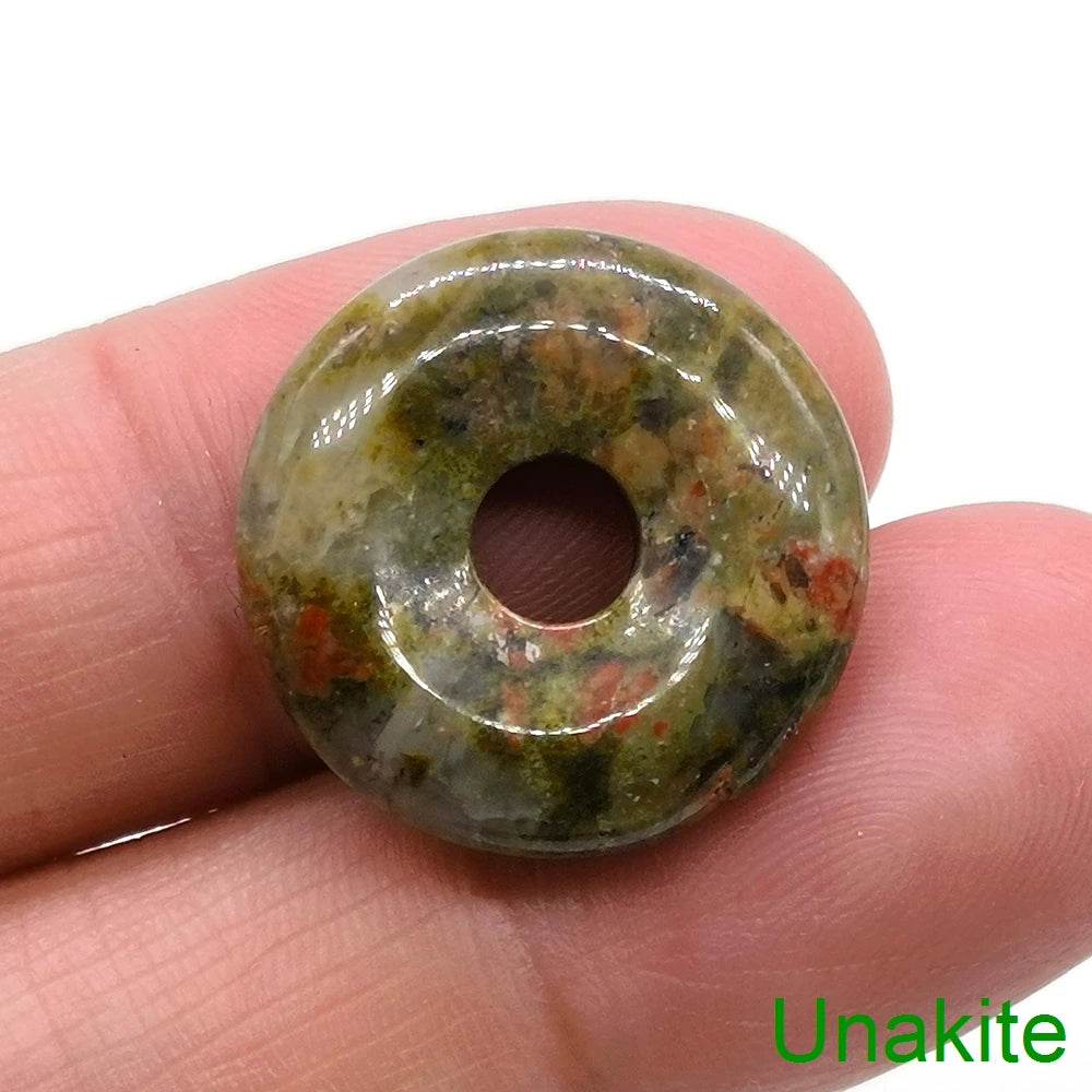 20mm Natural Round Big Hole Hollow Stone Crystal Quartz Aventurine Agate Jade Donut Charm Carved for Pendants Diy Making Gift