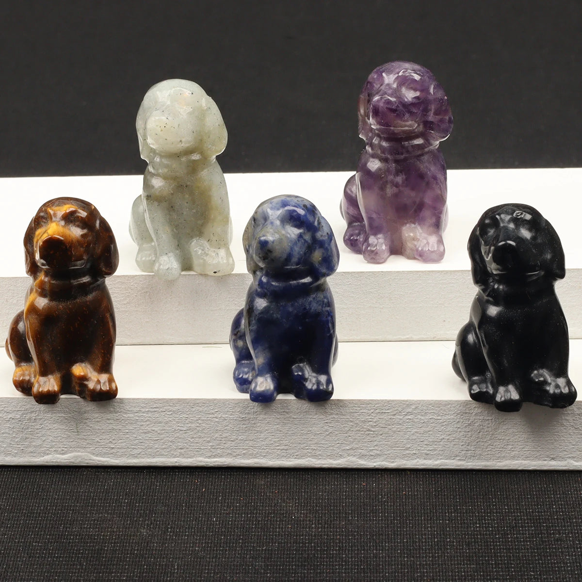 Tiger Eye Dog Figurine, Natural Stone, Hand Carved Obsidian Mini Puppy, Crystal Craft, Chakra, Home Decor, 1.5"