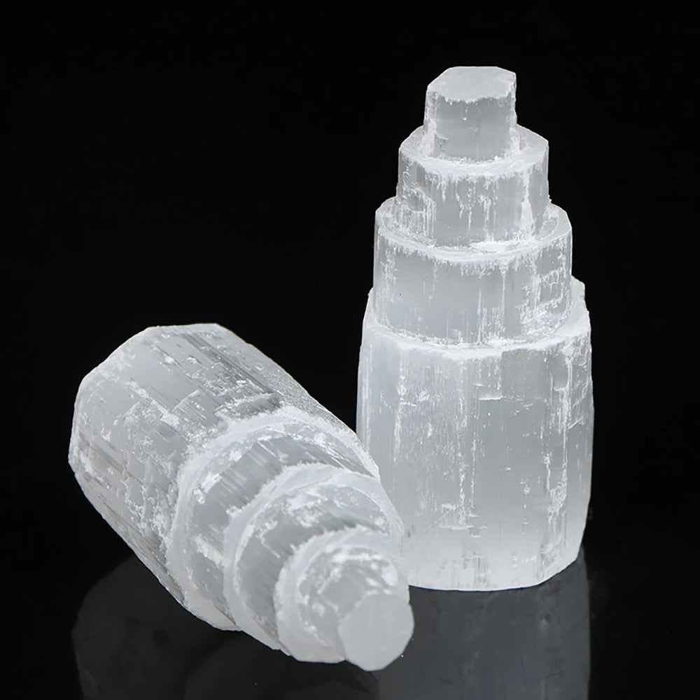 Genuine Natural White Selenite Gypsum Crystal Tower Skyscraper Castle Shaped Clear Mineral Craft Statue Authentic Moroccan Sourc
