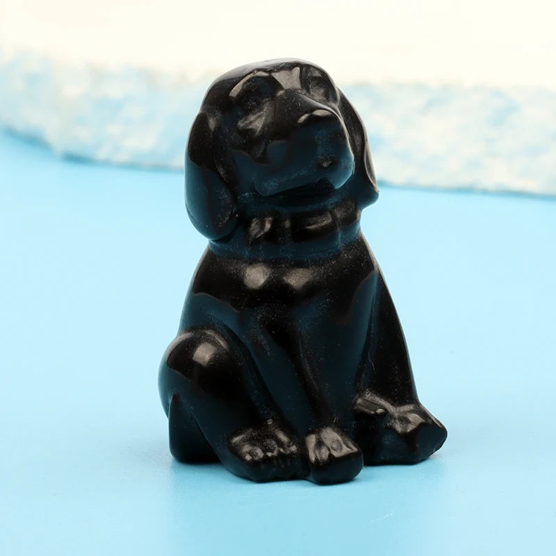 Tiger Eye Dog Figurine, Natural Stone, Hand Carved Obsidian Mini Puppy, Crystal Craft, Chakra, Home Decor, 1.5"
