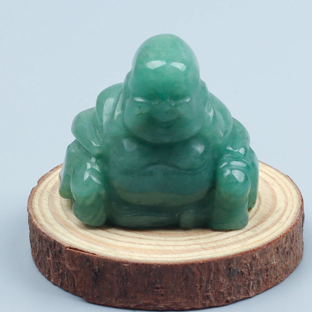 1.5" Hand Carved Jade Maitreya Buddha Figurine Natural Aventurin Crystal Reiki Healing Quartz Chakra Lucky Smile Buddha Figurine