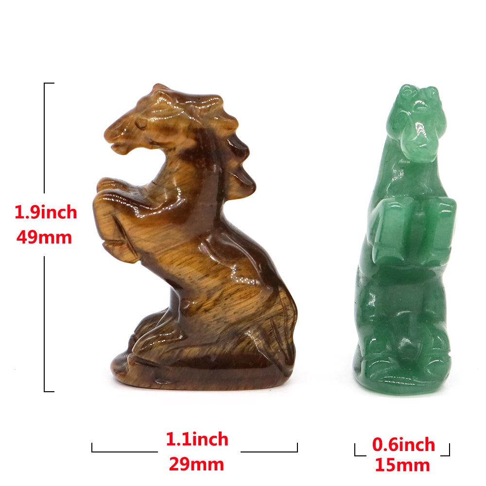 49mm Horse Statue Natural Reiki Healing Stones Amethyst Rose Quartz Carved Crystal Feng Shui Figurine Halloween Home Decor Gifts