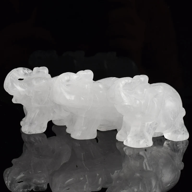 Hand carved 1.5 inch rock quartz elephant Figurine Natural stone Healing Animal Crystal Craft Fengshui Home Decor