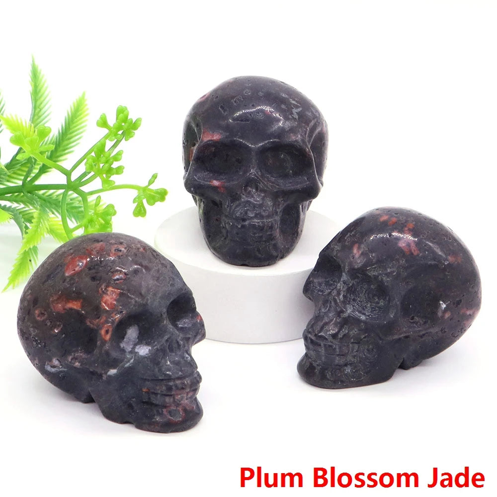 2" Skull Head Statue Natural Gemstone Healing Crystal Stone Carving Reiki Witchcraft Figurine Crafts Home Decor Halloween Gifts