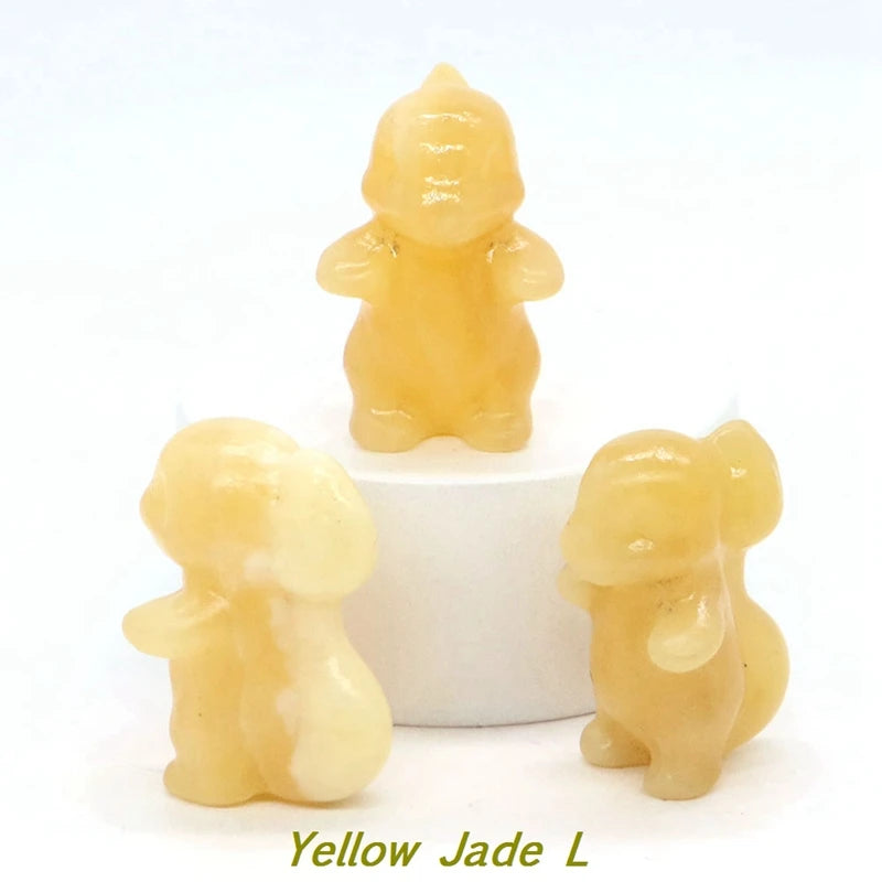 1.2" Natural Crystal Stone Squirrel Frog Seed Turtle Statue Cartoon Gemstone Carved Healing Home Room Decor Kids Holiday Gift