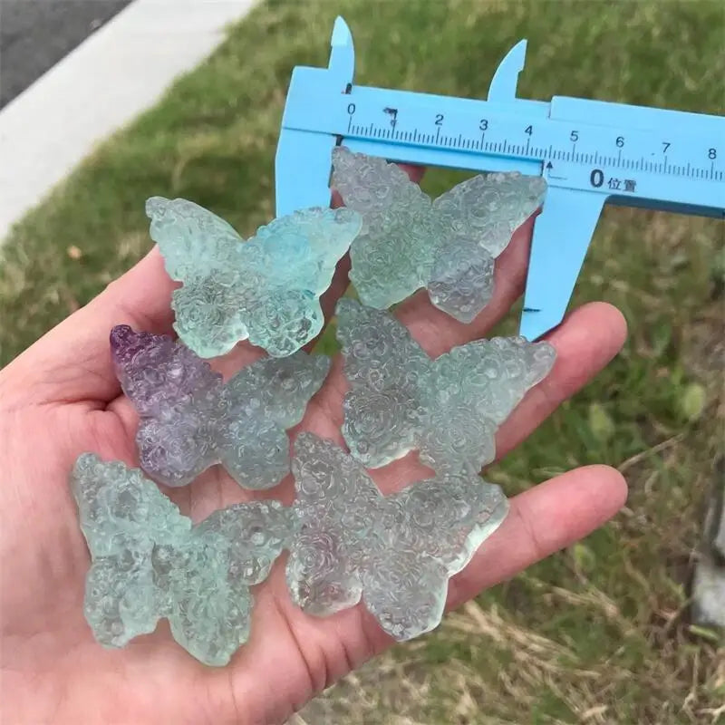 Natural Fluorite Butterfly Carving Healing Crystal Ornament Crafts Gift Room Healing Crystal Decoration 1pcs
