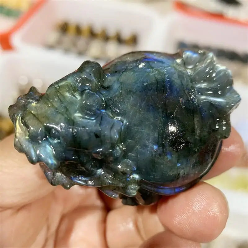 Natural Labradorite Pixiu Carving Memnon Megalith Powerful Statue For Home Room Decoration Gift 1PCS