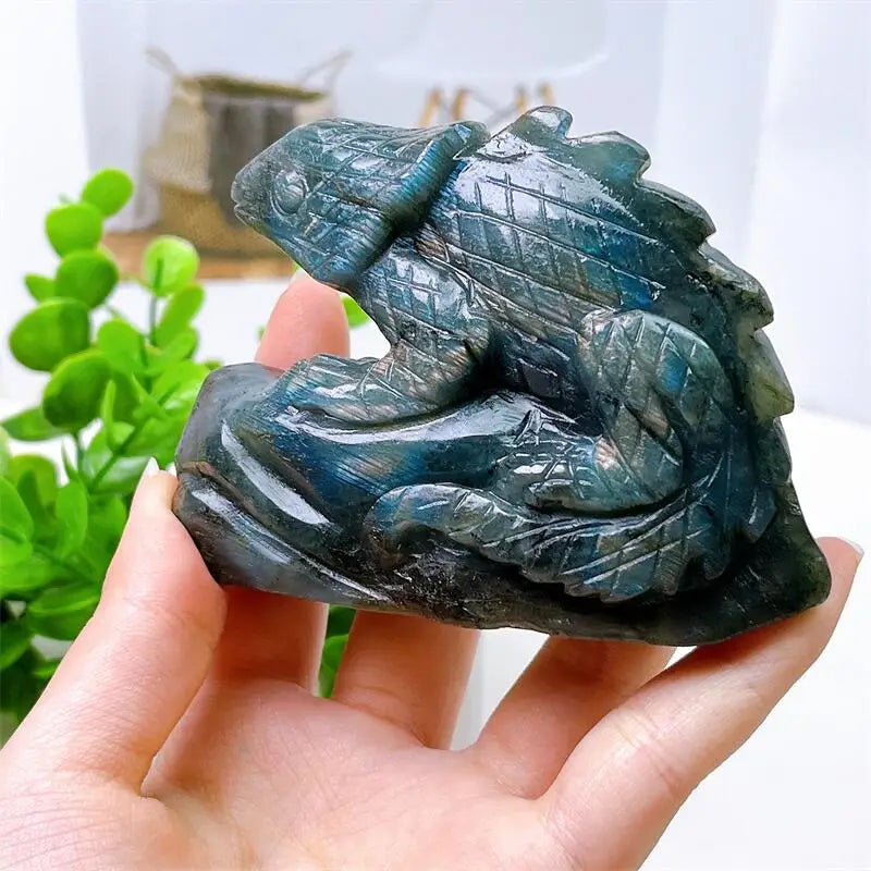 Natural Labradorite Lizard Carved Statue Room Ornament Healing Crystal Reiki Animal Figurine Gemstone Home Decor 1pcs