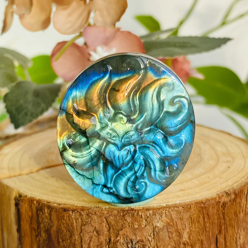 1pc 6 Type Bohemian Style Flashy Labradorite Fox Carving - Sparkling Pocket Stone, Perfect Gift for Friends, Smart Animals' Scul