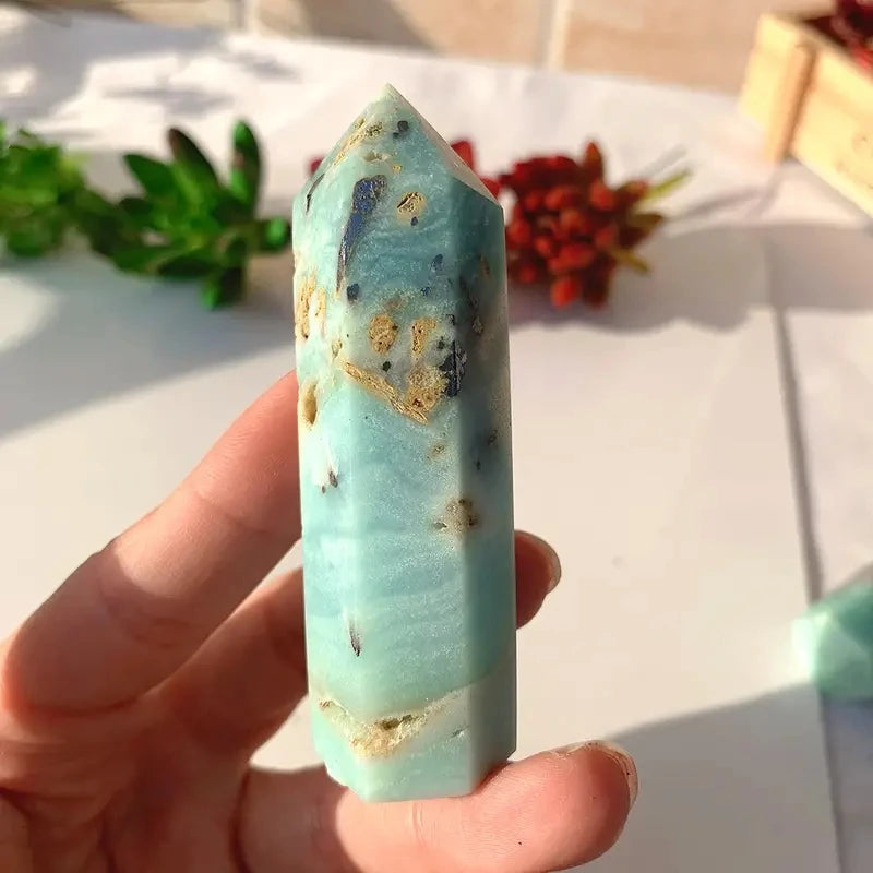 Natural Blue Amazonite Quartz Tower Crystals Point Sky Blue Crystals Wand Crystal Healing Stone