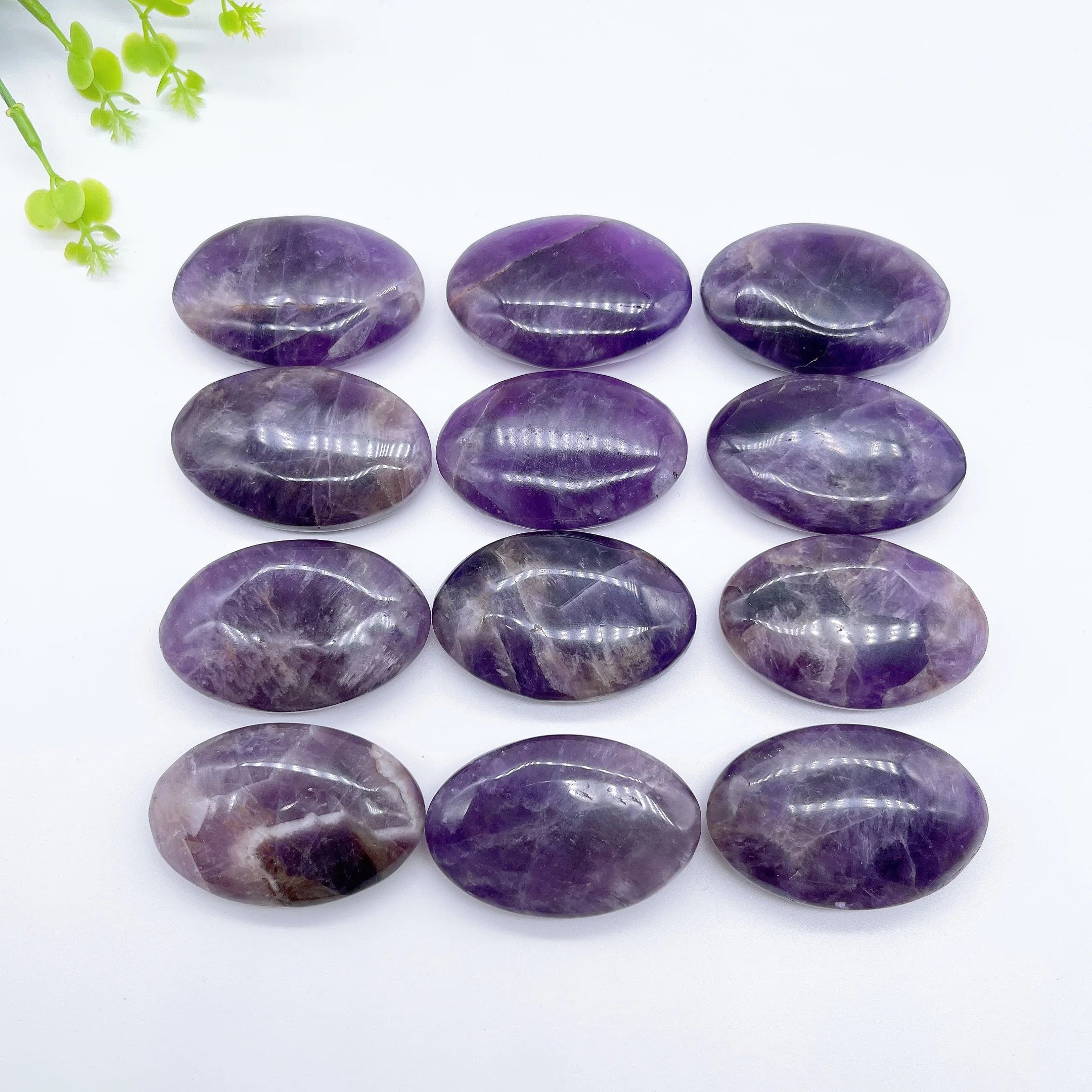 55MM Natural Amethyst Pocket Palm Crystal Quartz Stone Polished Energy Gems Reiki Healing Gift  Home Decor Aquarium decoration