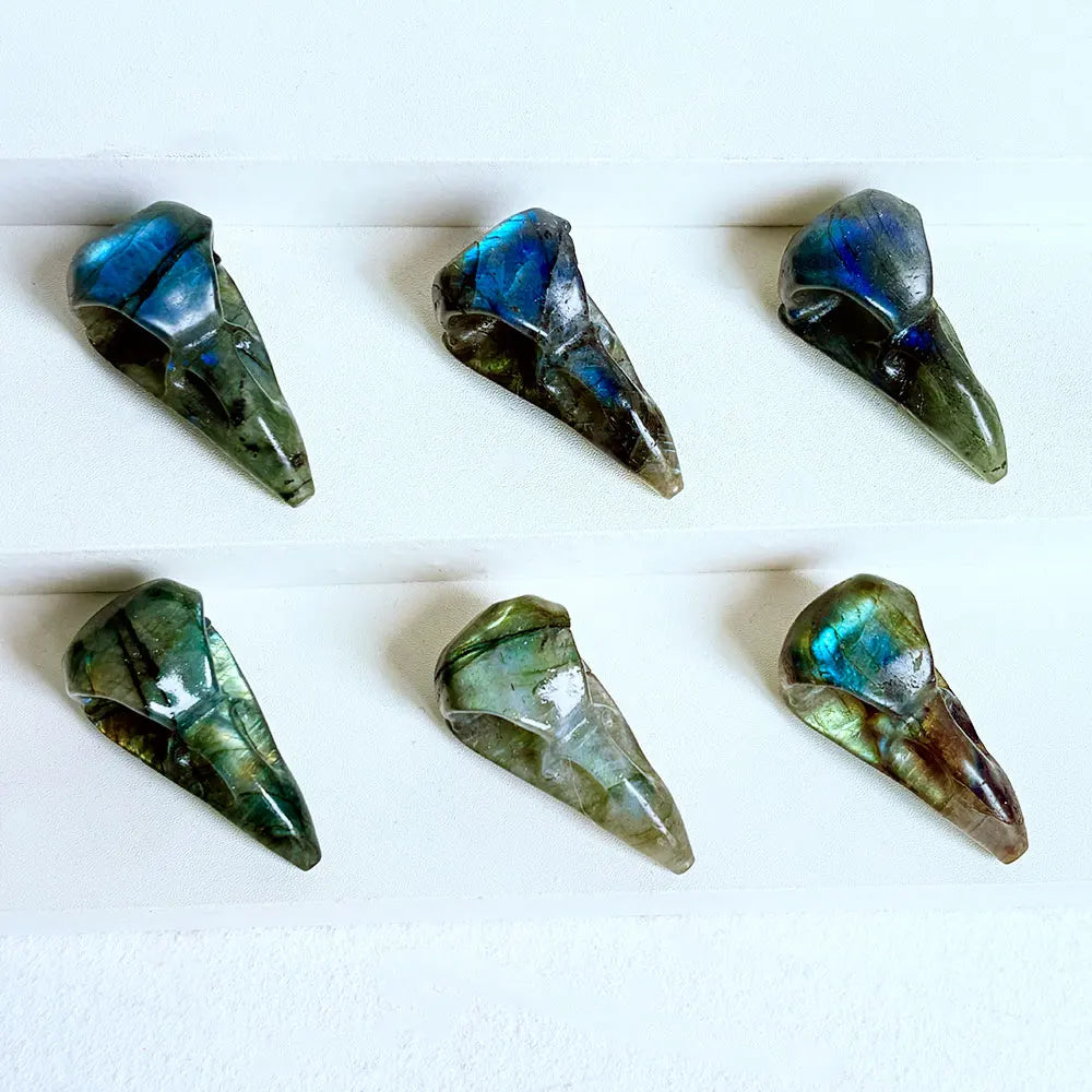 Natural Labradorite Stone Mini Bird Skull Carving Craft Animal Gift Crafts Feng Shui Home Decoration Stone Statues 3.8cm 1pcs