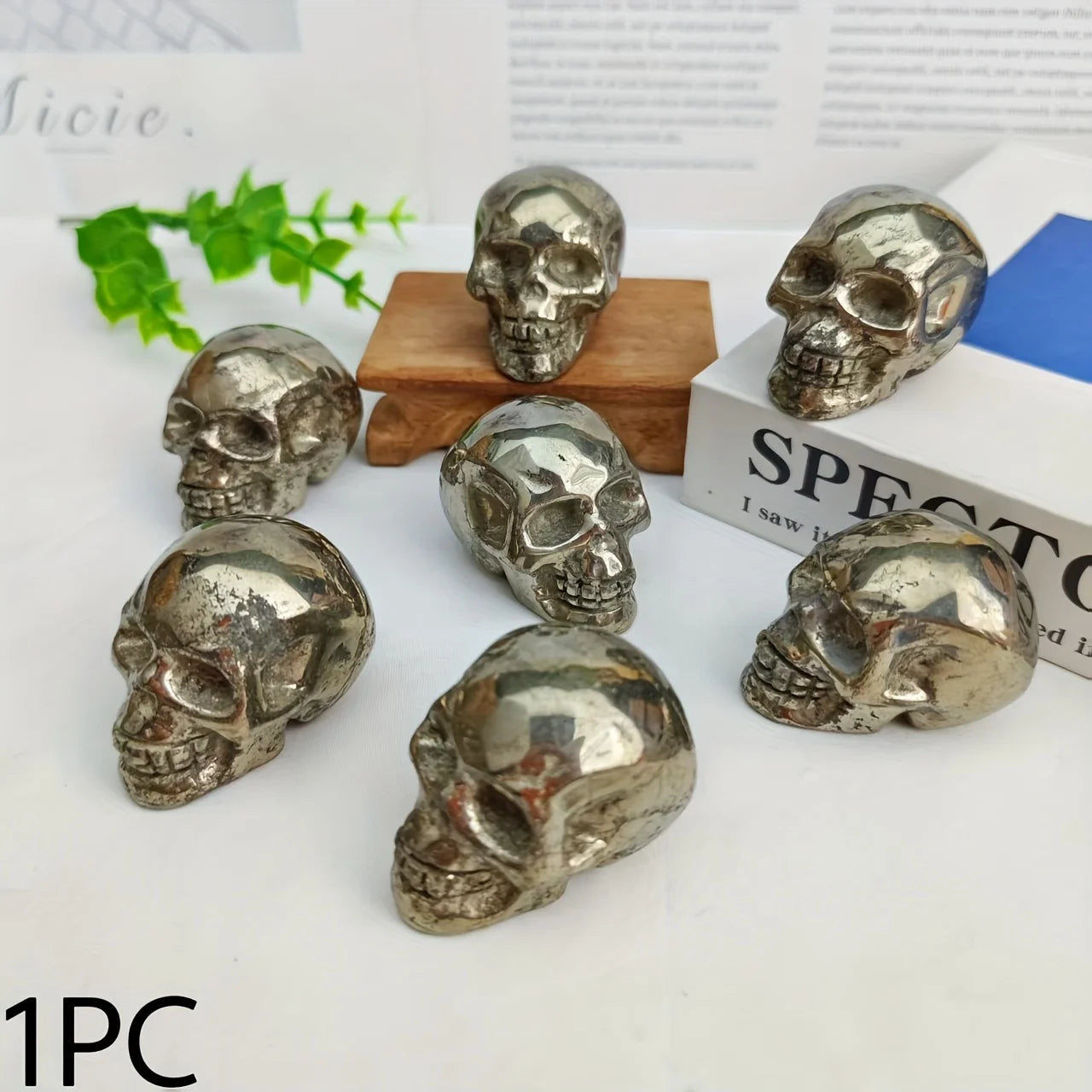 Unique Pyrite Skull Carving, Natural Stone Decor for Home, Office, or Party, Perfect Gift for Birthdays, Birthdays, Halloween