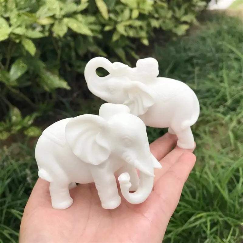 Natural White Marble Jade Elephant Carving Crystal Fortune Statue Fortune Money Good Luck Room Decor Gift 1PCS