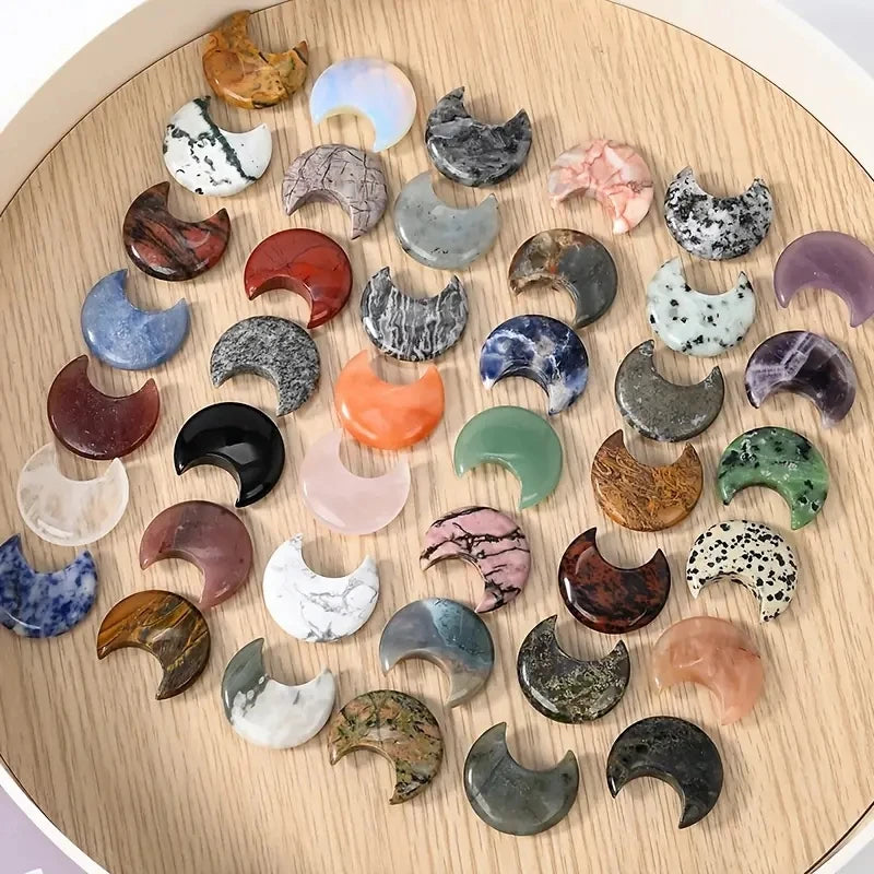 5/10pcs 25x30mm Natural Stone Crystal No Hole Moon Carving Home Decor DIY Jewelry Accessory Making Material