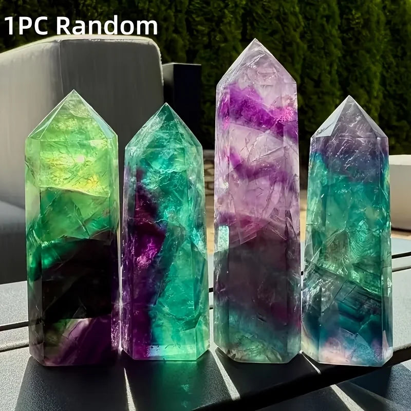 1pc Natural Rainbow Fluorite Crystal Pillar Natural Stone Meditation Decor Holiday Gift Suitable for Altar, Crystal Display