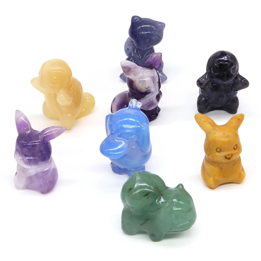 1.2" Natural Crystal Stone Squirrel Frog Seed Turtle Statue Cartoon Gemstone Carved Healing Home Room Decor Kids Holiday Gift