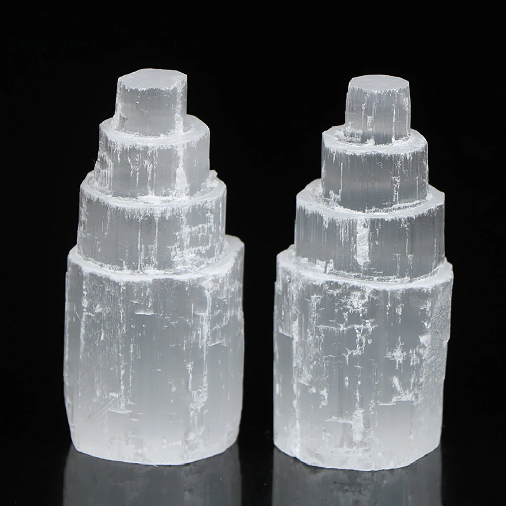 Genuine Natural White Selenite Gypsum Crystal Tower Skyscraper Castle Shaped Clear Mineral Craft Statue Authentic Moroccan Sourc