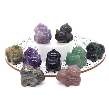 1.2" Natural Crystal Stone Squirtle Bikachu Statue Fantast Baby Cartoon Gemstone Carved Healing Home Room Decor Holiday Gift