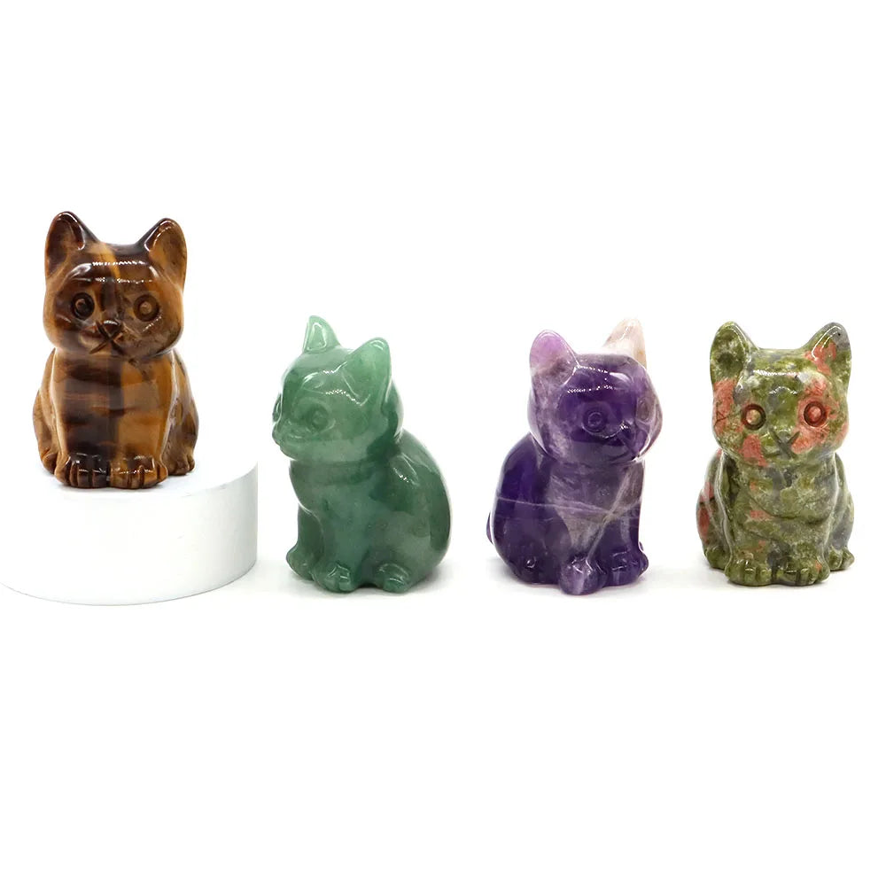 1.8" Natural Stone Cat Statue Hand Carved Animal Figurine Healing Crystal Amethyst Crafts Chakra Meditation Home Decoration Gift