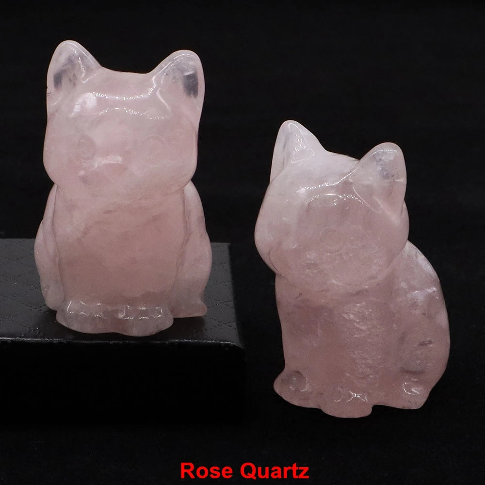 1.8" Natural Stone Cat Statue Hand Carved Animal Figurine Healing Crystal Amethyst Crafts Chakra Meditation Home Decoration Gift