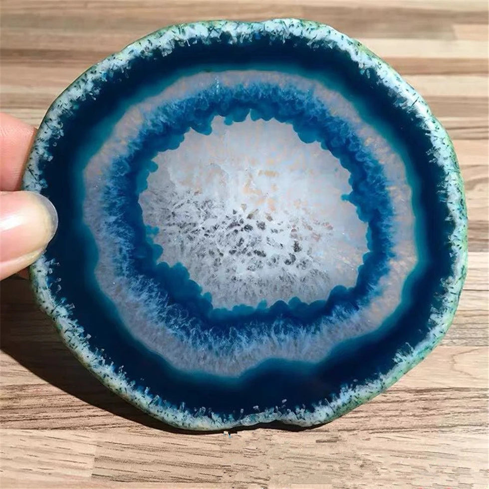 12-20CM Bule Crystal AGATE SLAB Geode Slice Mineral Coaster Healing Reiki Decoration
