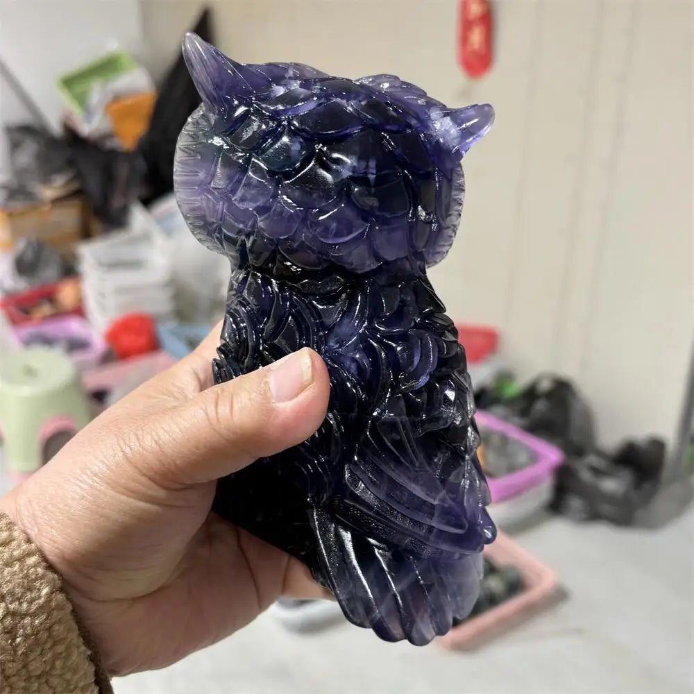 Natural purple fluorite quartz owl animal Healing Crystal Healing Crystal Stone for Home Decoration Gift Feng Shui Home Decor