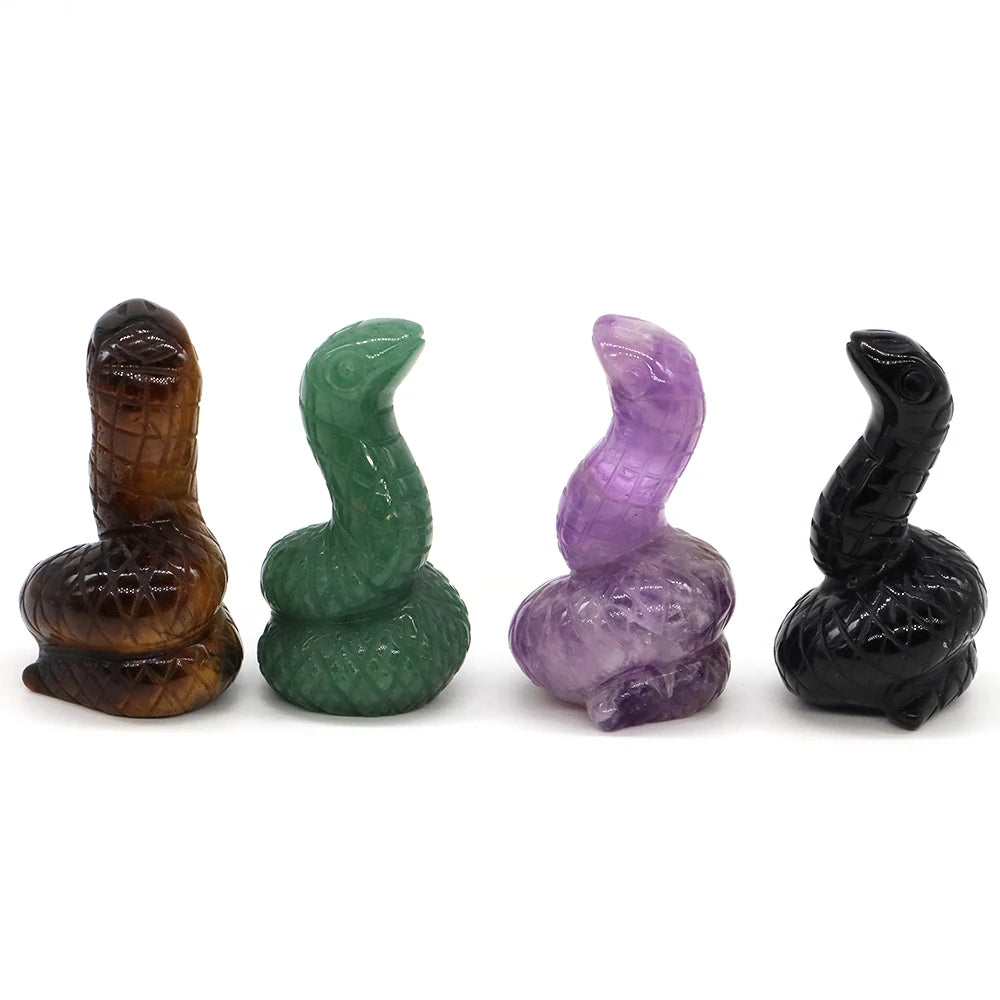 2" Snake Statue Natural Stone Healing Amethyst Rose Quartz Carved Healing Animal Figurine Reiki Crystal Crafts Home Decoration
