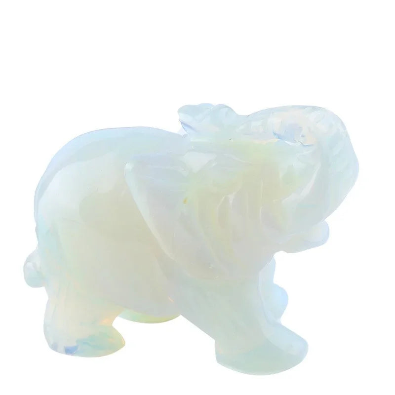 Classic Green Pink Jade Stone Craving Lucky Elephant Feng Shui Statue Figurine Home Office Ornaments